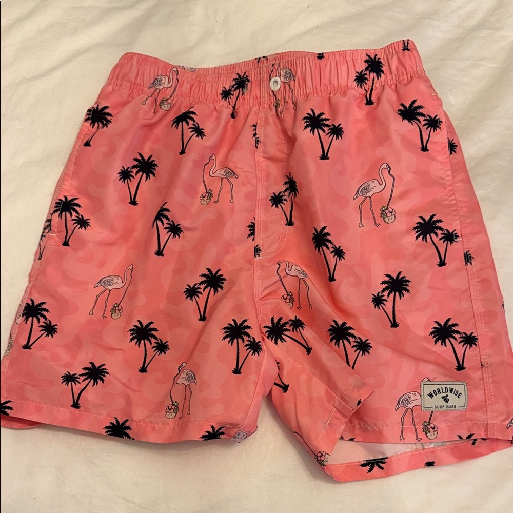 Worldwide Pink Flamingo Print Men's Swim Shorts